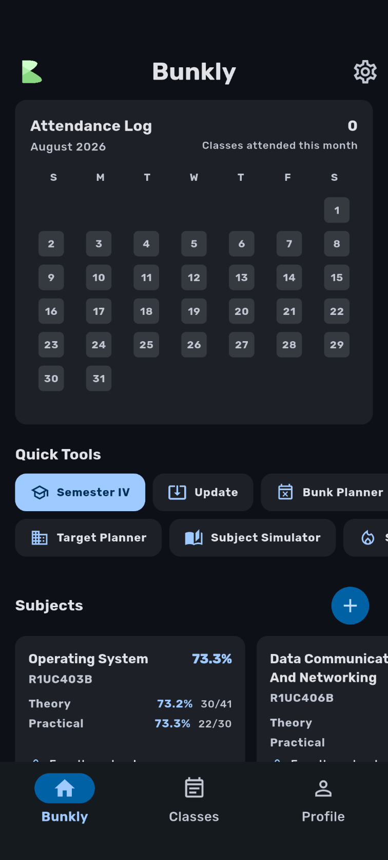 Bunkly home screen